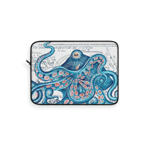 Blue Pink Octopus Vintage Map Nautical Art Laptop Sleeve 15