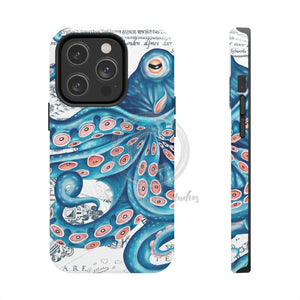 Blue Pink Octopus Vintage Map Nautical Art Mate Tough Phone Cases Iphone 14 Pro Case