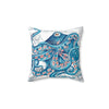 Blue Pink Octopus Vintage Map Nautical Art Square Pillow Home Decor