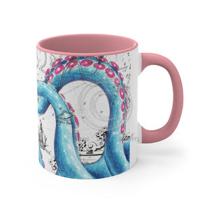 Blue Pink Tentacles Octopus Vintage Map On White Art Accent Coffee Mug 11Oz /