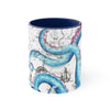 Blue Pink Tentacles Octopus Vintage Map On White Art Accent Coffee Mug 11Oz Navy /