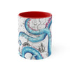 Blue Pink Tentacles Octopus Vintage Map On White Art Accent Coffee Mug 11Oz Red /