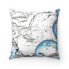 Blue Pink Tentacles Vintage Map Square Pillow 14X14 Home Decor