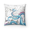 Blue Pink Tentacles Vintage Map Square Pillow Home Decor