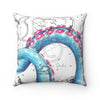 Blue Pink Tentacles Vintage Map Square Pillow Home Decor