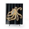 Blue Ring Octopus Black Shower Curtain 71X74 Home Decor
