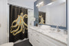 Blue Ring Octopus Black Shower Curtain Home Decor