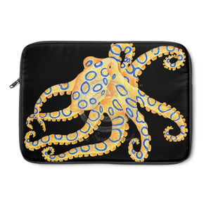 Blue Ring Octopus Black Watercolor Laptop Sleeve 13