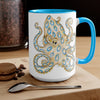 Blue Ring Octopus Ink Art Two-Tone Coffee Mugs 15Oz Mug