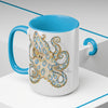 Blue Ring Octopus Ink Art Two-Tone Coffee Mugs 15Oz Mug