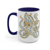 Blue Ring Octopus Ink Art Two-Tone Coffee Mugs 15Oz / Mug