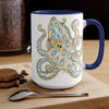Blue Ring Octopus Ink Art Two-Tone Coffee Mugs 15Oz Mug