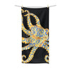 Blue Ring Octopus On Black Polycotton Towel Beach 36X72 Home Decor
