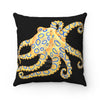 Blue Ring Octopus On Black Square Pillow Home Decor