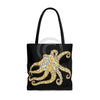 Blue Ring Octopus On Black Tote Bag Large Bags