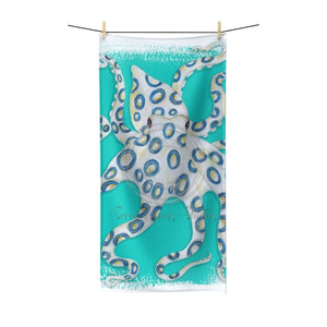 Blue Ring Octopus On Teal Art Polycotton Towel 30X60 Home Decor