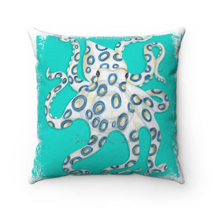 Blue Ring Octopus Teal Art Square Pillow 14X14 Home Decor