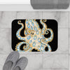 Blue Ring Octopus Tentacles Ink Art Black Bath Mat Home Decor