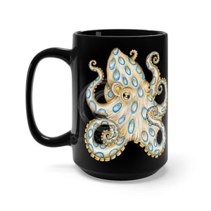 Blue Ring Octopus Tentacles Ink Art Black Mug 15Oz