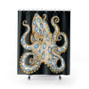 Blue Ring Octopus Tentacles Ink Art Black Shower Curtain 71 × 74 Home Decor