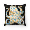 Blue Ring Octopus Tentacles Ink Art Black Square Pillow Home Decor