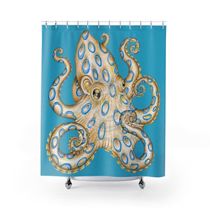 Blue Ring Octopus Tentacles Ink Art Shower Curtain 71 × 74 Home Decor