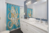 Blue Ring Octopus Tentacles Ink Art Shower Curtain Home Decor