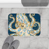 Blue Ring Octopus Tentacles Ink Art Vintage Map Bath Mat Home Decor