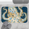 Blue Ring Octopus Tentacles Ink Art Vintage Map Bath Mat Home Decor
