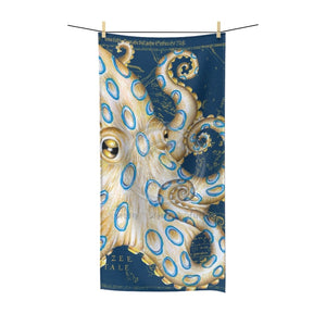 Blue Ring Octopus Tentacles Ink Art Vintage Map Polycotton Towel 30 × 60 Home Decor