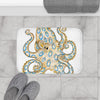 Blue Ring Octopus Tentacles Ink Art White Bath Mat Home Decor