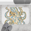 Blue Ring Octopus Tentacles Ink Art White Bath Mat Home Decor