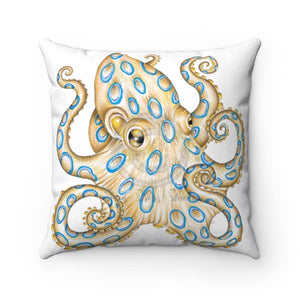Blue Ring Octopus Tentacles Ink Art White Square Pillow 14 × Home Decor