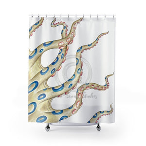 Blue Ring Octopus Tentacles Ink Shower Curtain 71 × 74 Home Decor