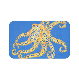 Blue Ring Octopus Tentacles Watercolor Art Bath Mat Large 34X21 Home Decor