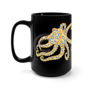 Blue Ring Octopus Watercolor Black Mug 15Oz