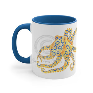 Blue Ring Octopus Watercolor On White Art Accent Coffee Mug 11Oz /