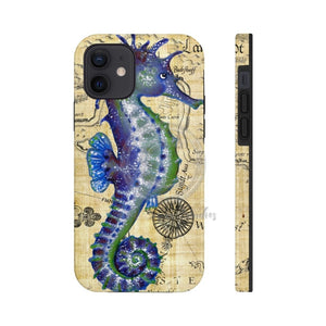 Blue Seahorse Vintage Map Beige Watercolor Art Case Mate Tough Phone Cases Iphone 12