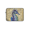 Blue Seahorse Vintage Map Beige Watercolor Art Laptop Sleeve 12