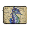 Blue Seahorse Vintage Map Beige Watercolor Art Laptop Sleeve 15
