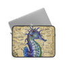 Blue Seahorse Vintage Map Beige Watercolor Art Laptop Sleeve