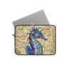 Blue Seahorse Vintage Map Beige Watercolor Art Laptop Sleeve