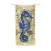 Blue Seahorse Vintage Map Beige Watercolor Art Polycotton Towel 30 × 60 Home Decor