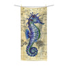 Blue Seahorse Vintage Map Beige Watercolor Art Polycotton Towel 36 × 72 Home Decor