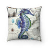 Blue Seahorse Vintage Map Watercolor Square Pillow Home Decor