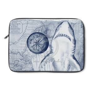 Blue Shark Watercolor & Compass Art Laptop Sleeve 13