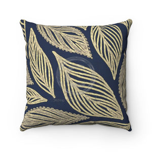 Blue Tan Leaves Pattern Square Pillow 14X14 Home Decor