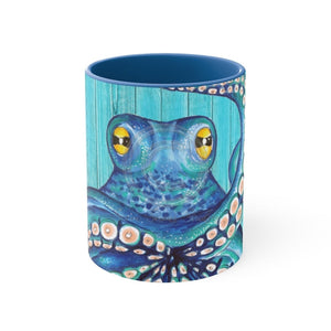 Blue Teal Kraken Octopus Ink Art Accent Coffee Mug 11Oz /