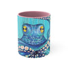 Blue Teal Kraken Octopus Ink Art Accent Coffee Mug 11Oz Pink /