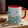 Blue Teal Octopus Vintage Map On White Art Accent Coffee Mug 11Oz
